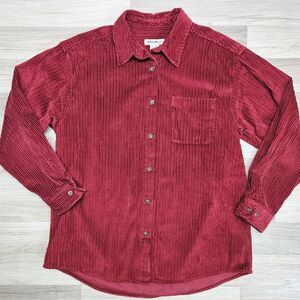 Eddie Bauer Mens Red Corduroy Button Down Shirt Size Large Longsleeve Cotton